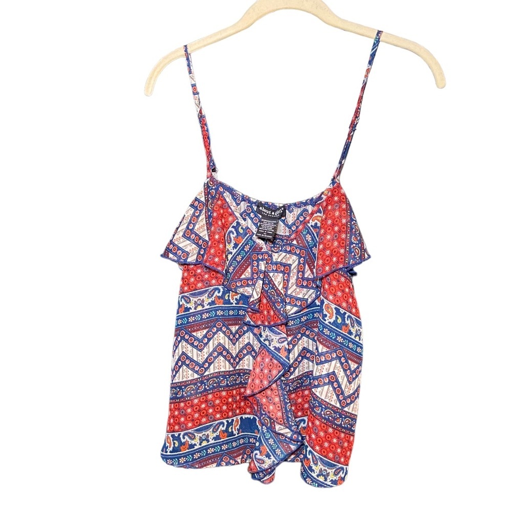 Y2K Bohemian Ruffle Camisole Tank Top Mixed Print Size Medium
